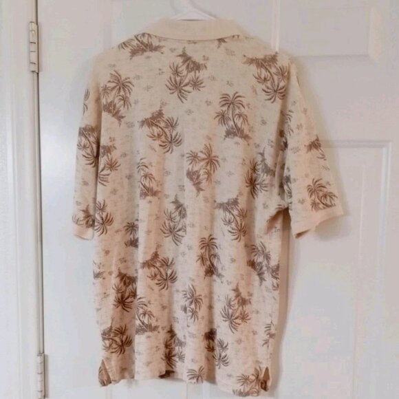Cherokee Waikiki Wear Polo Shirt Men's Large Hawaiian Beige Palms Short Sleeve - Picture 4 of 4